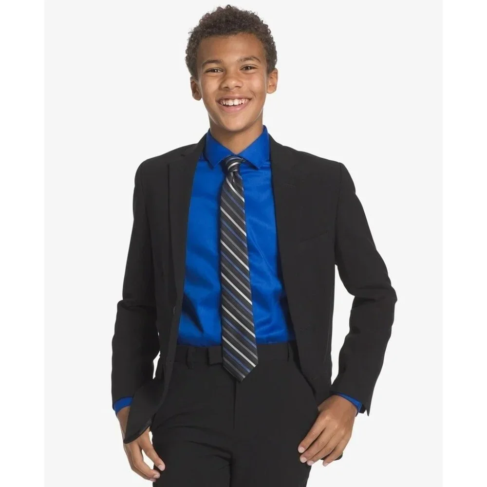 Calvin Klein Big Boy Black W/ Multicolor Gemstone Striped Zipper Necktie Sz 50in
